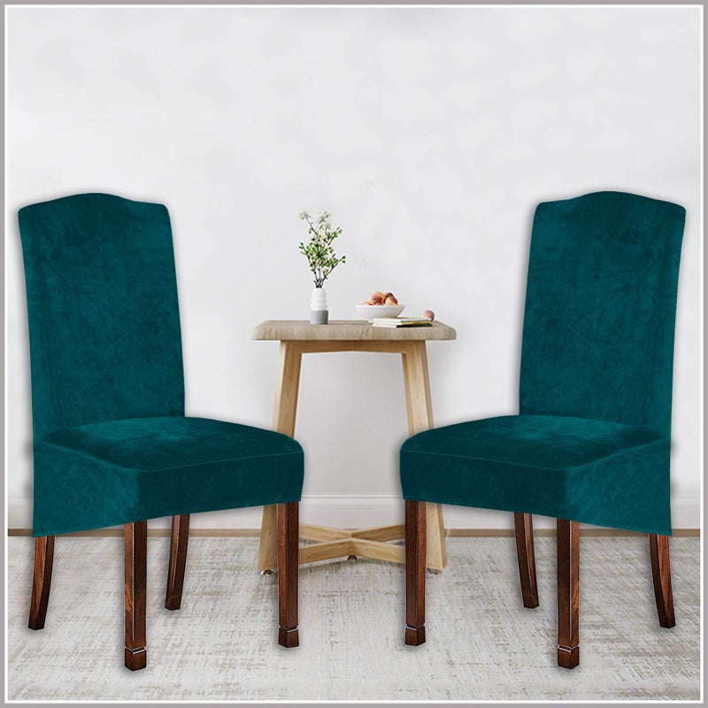 KELUINA Velvet Plush XL Dining Chair Covers, Stretch Chaircover, Spandex High Chairs Protector Covers Seat Slipcover with Elastic Band for Dining Room,Wedding, Ceremony, Banquet (Teal Green, Set of 4) - Image 5